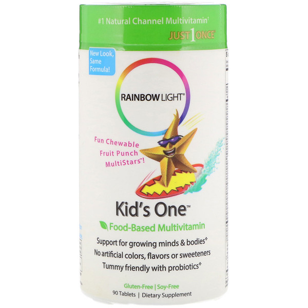 Rainbow Light, Kid's One, мультивитамины на основе пищевых продуктов, фруктовый пунш, 90 таблеток