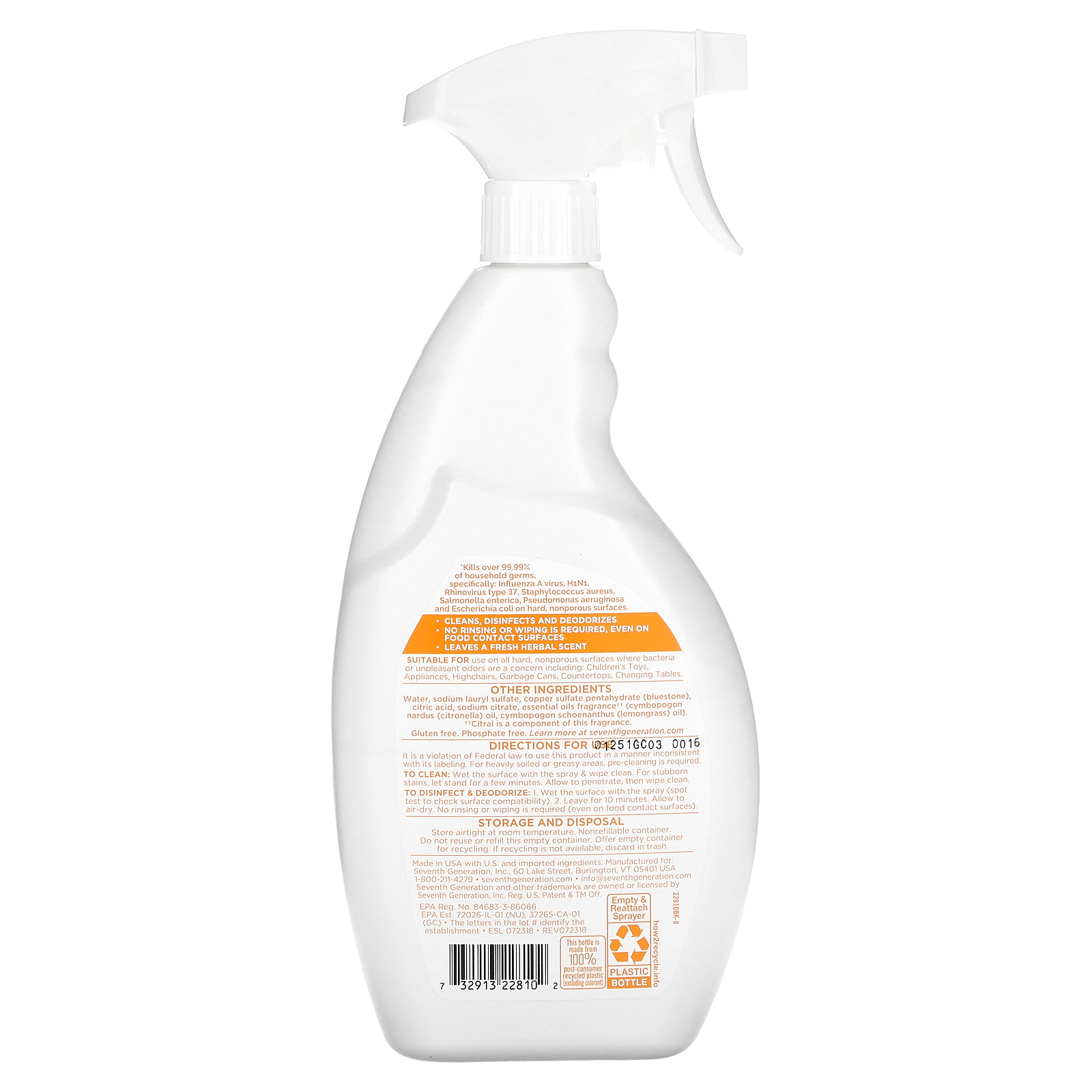 Seventh Generation Disinfecting Multi Surface Cleaner Lemongrass