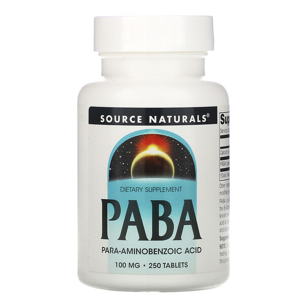 Source Naturals, Парааминобензойная кислота (ПАБК), 100 мг, 250 таблеток