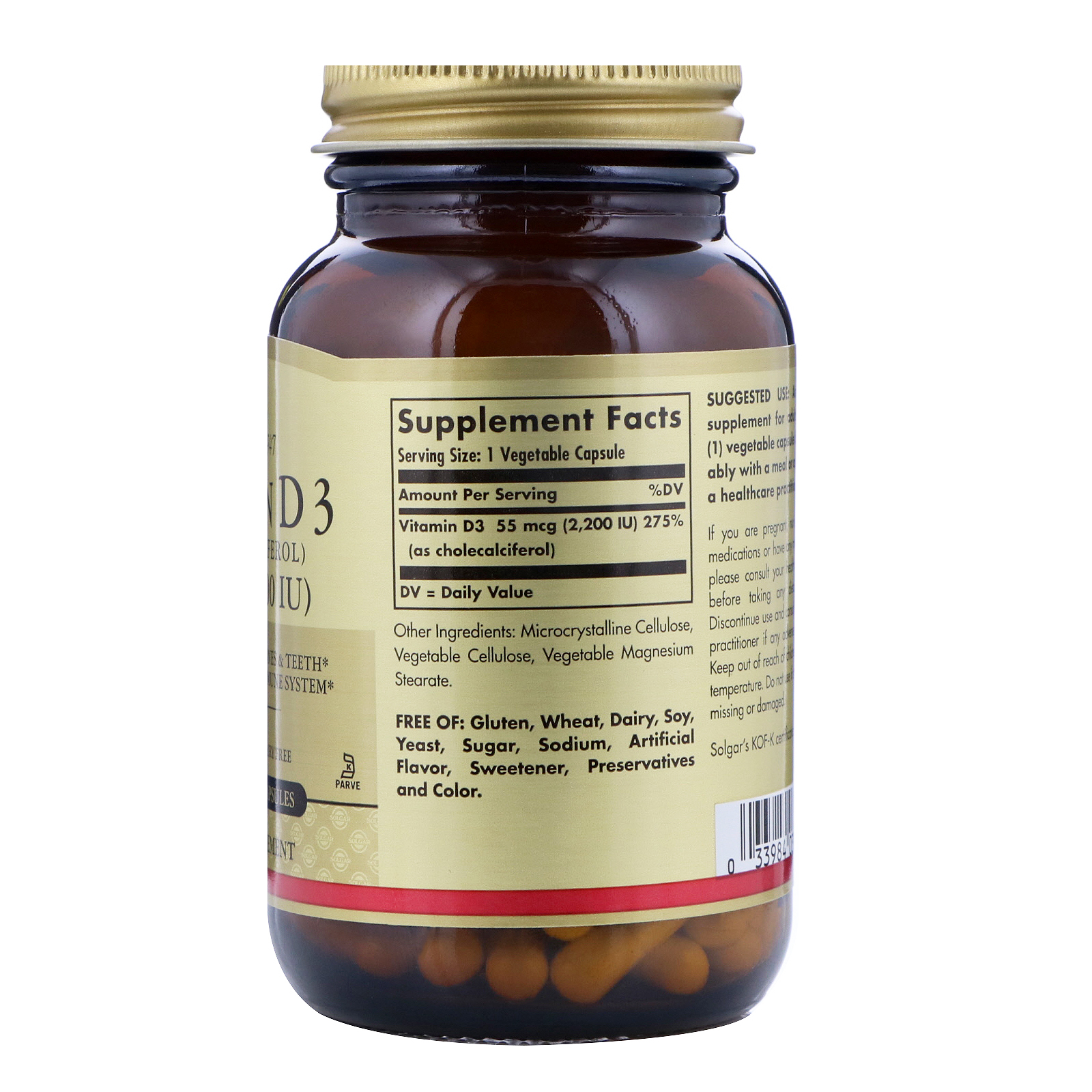 Solgar Vitamin D3 Cholecalciferol 2200 IU 100 Vegetable Capsules