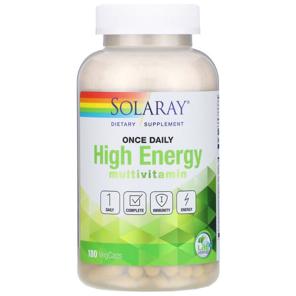 Solaray, Once Daily High Energy, мультивитаминный комплекс, 180 растительных капсул