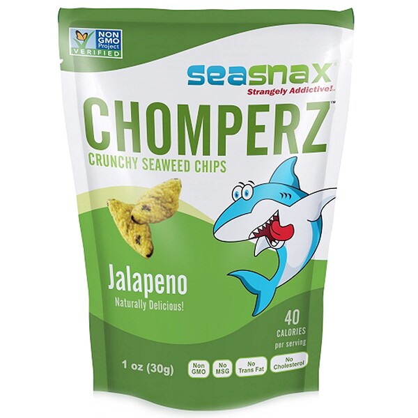 SeaSnax, Chomperz, хрустящие чипсы из морских водорослей, с перцем халапеньо, 1 унций (30 г)