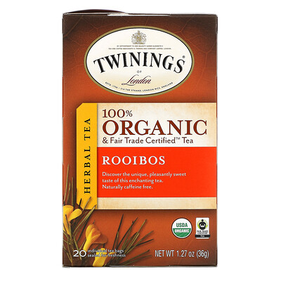 Twinings органический травяной чай ройбуш, сертифицированный Fair Trade Certified, 20 чайных пакетиков, 36 г (1,27 унции)
Twinings органический травяной чай ройбуш, сертифицированный Fair Trade Certified, 20 чайных пакетиков, 36 г (1,27 унции)
