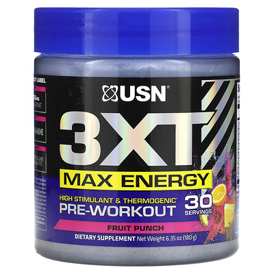 USN, 3XT Max Energy, High Stimulant & Thermogenic Pre-Workout, Fruit Punch, 6.35 oz (180 g)
USN, 3XT Max Energy, High Stimulant & Thermogenic Pre-Workout, Fruit Punch, 6.35 oz (180 g)