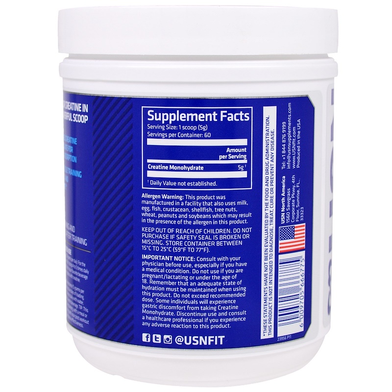 USN Pure Creatine Monohydrate Powder Unflavored 10 58 Oz 300 G