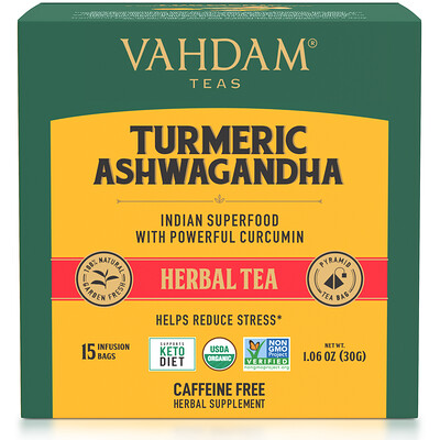 Vahdam Teas травяной чай куркума и ашвагандха без кофеина 15 чайных пакетиков 30 г (1 06 унции)
Vahdam Teas травяной чай куркума и ашвагандха без кофеина 15 чайных пакетиков 30 г (1 06 унции)