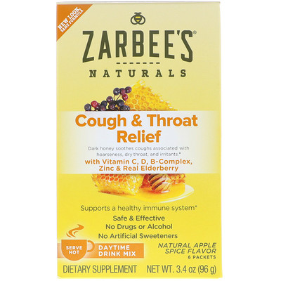 Cough & Throat Relief, Daytime Drink Mix, Natural Apple Spice Flavor, 6 Packets, 3.4 oz (96 g)
Cough & Throat Relief, Daytime Drink Mix, Natural Apple Spice Flavor, 6 Packets, 3.4 oz (96 g)