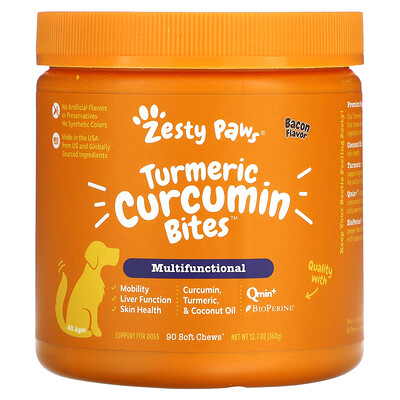 Zesty Paws Turmeric Curcumin Bites for Dogs Multifunctional All Ages Bacon 90 Soft Chews
Zesty Paws Turmeric Curcumin Bites for Dogs Multifunctional All Ages Bacon 90 Soft Chews