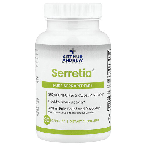 Arthur Andrew Medical Serretia®, Pure Serrapeptase, 90 Capsules (125,000 SPU per Capsule)