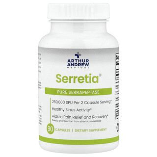 Arthur Andrew Medical, Serretia®, Serrapeptase pure, 90 capsules (125 000 SPU pièce)