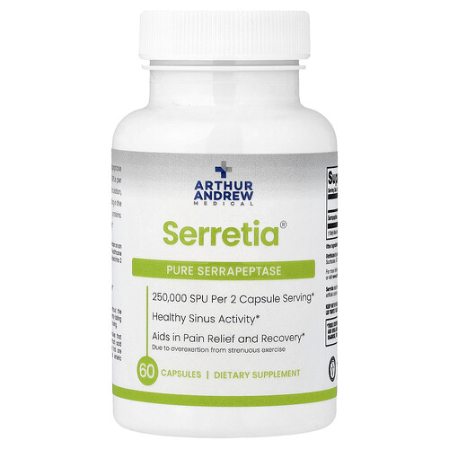 Arthur Andrew Medical Serretia®, Pure Serrapeptase, 60 Capsules (125,000 SPU per Capsule)