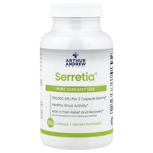 Arthur Andrew Medical, Serretia®, Pure Serrapeptase, reine Serrapeptase, 180 Kapseln (125.000 SPU pro Kapsel)