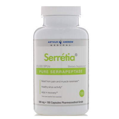 Arthur Andrew Medical Serretia, чистая серрапептаза, 500 мг, 180 капсул
