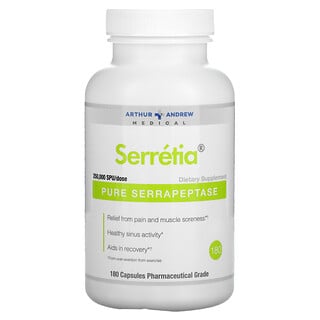 Arthur Andrew Medical, Serretia, чистая серрапептаза, 500 мг, 180 капсул