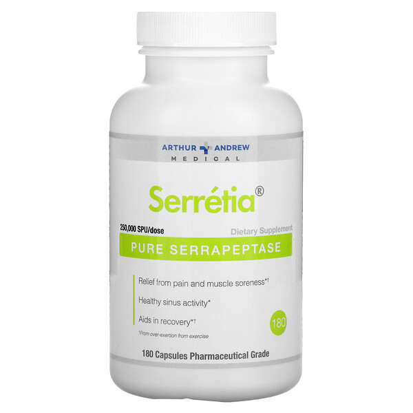 Arthur Andrew Medical, Serretia, Pure Serrapeptase, 125,000 SPU, 180 Capsules