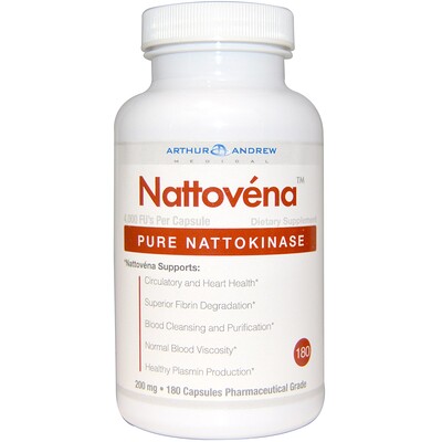 Arthur Andrew Medical Наттовена, очищенная наттокиназа, 200 мг, 180 капсул
