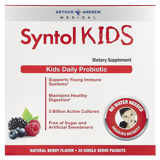 Arthur Andrew Medical‏, Syntol Kids ، بروبيوتيك يومي للأطفال ، توت طبيعي ، 3 مليارات ، 30 كيسًا منفردًا