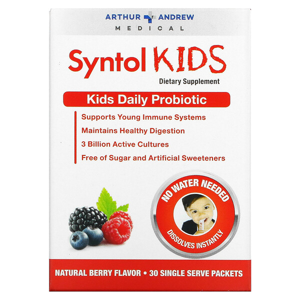 Arthur Andrew Medical‏, Syntol Kids, פרוביוטיקה יומיומית לילדים, טעם תותים טבעי, 30 אריזות של מנה אחת