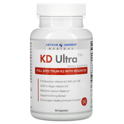 Arthur Andrew Medical KD Ultra, Full Spectrum K2 with Vegan D3, 90 Capsules