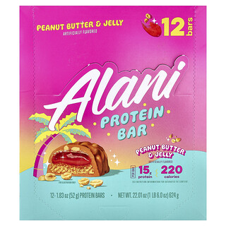 Alani Nu, Barre protéinée, Beurre de cacahuète et gelée, 12 barres, 52 g pièce