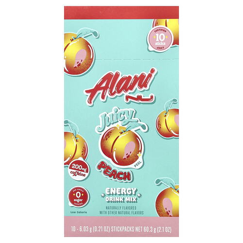 Alani Nu Energy Drink Mix, Juicy Peach, 10 Stickpacks, 0.21 oz (6.03 g) Each