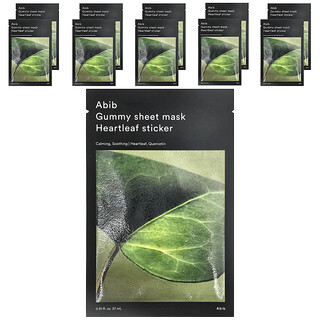 Abib, Mască formată cu Gummy Beauty, autocolant Heartleaf, 10 folii, 27 ml fiecare