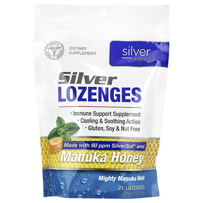 Product Image for American Biotech Labs, Silver Lozenges, Mighty Manuka Mint, 21 Lozenges, 3 oz (85 g)
