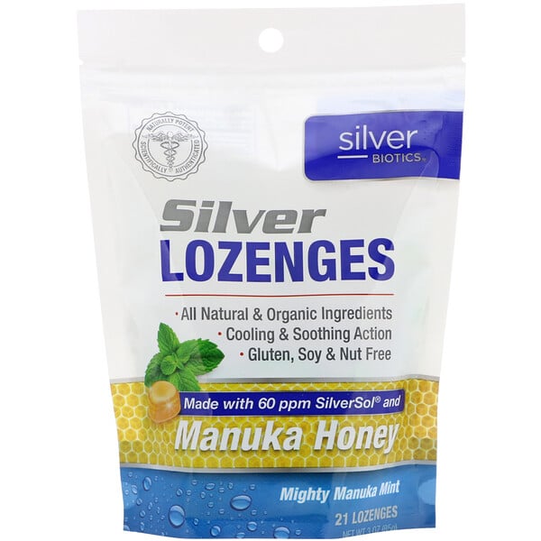 Silver Biotics, Silver Lozenges, 60 PPM SilverSol, Mighty Manuka Mint, 21 Lozenges