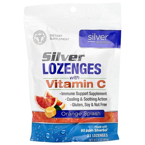 American Biotech Labs, Silver Biotics®, Silver Lozenges with Vitamin C, Silber-Lutschtabletten mit Vitamin C, Orange Splash, 21 Lutschtabletten, 85 g (3 oz.)