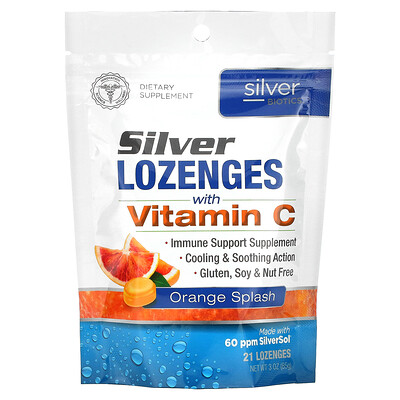 American Biotech Labs, Silver Biotics, Silver Lozenges with Vitamin C, Orange Splash, 21 Lozenges, 3 oz (85 g)