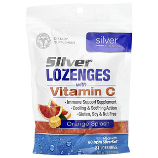 American Biotech Labs, Silver Biotics®, Silver-halstabletter med C-vitamin, apelsinstänk, 21 halstabletter, 85 g