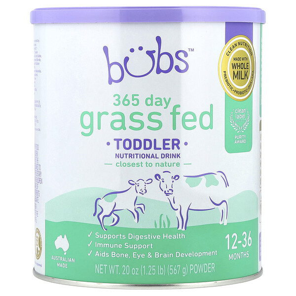 Aussie Bubs 365 Day Grass Fed, Toddler Nutritional Drink Powder, 12-36 Months , 20 oz (567 g)