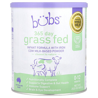 Aussie Bubs, 365 Day Grass Fed, смесь для младенцев с сухим коровьим молоком, для детей от 0 до 12 месяцев, 567 г (20 унций)