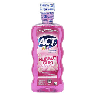ACT, Enjuague anticaries con fluoruro para niños, Bubble Gum Blowout®, Sin azúcar ni alcohol, 500 ml (16,9 oz. líq.)