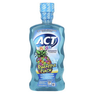 ACT, Niños, Enjuague con fluoruro anticaries, Sin alcohol, Ponche de piña`` 500 ml (16,9 oz. Líq.)