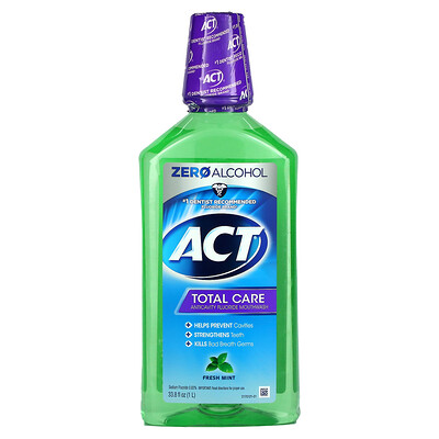 Act Total Care, ополаскиватель для рта с фторидом, против кариеса, без спирта, свежая мята, 1 л (33,8 жидк. унции)