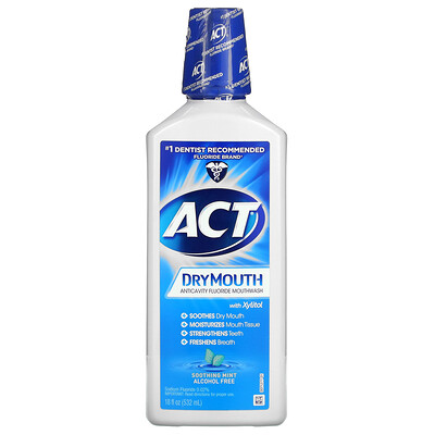 Act Dry Mouth, фторсодержащий ополаскиватель для рта с ксилитолом, без спирта, успокаивающая мята, 532 мл (18 жидк. унций)