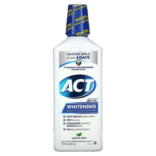 Act‏, Whitening Anticavity Fluoride Mouthwash, Alcohol Free, Gentle Mint, 16.9 fl oz (500 ml)
