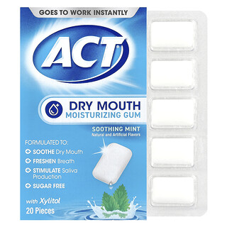 ACT, Droge mond hydraterende kauwgom met xylitol, verzachtende munt, 20 stuks