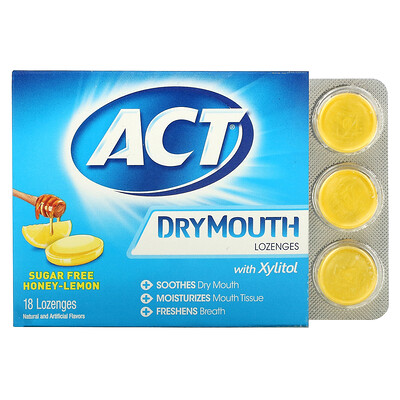 Act леденцы от сухости во рту с ксилитолом, без сахара, мед и лимон, 18 леденцов