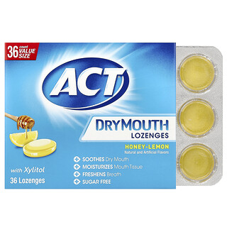 ACT, 자일리톨 함유 구강 건조 로렌지, 허니-레몬, 36개