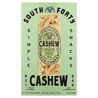 South Forty Snack Company, Barra de Nut, Castanha-de-Caju + Toque de Mel, 4 Barras, 40 g (1,4 oz) Cada
