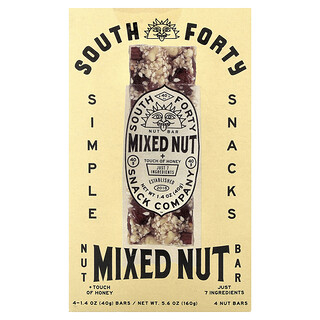 South Forty Snack Company, Barra de Nut, Frutos Secos Mistos + Toque de Mel, 4 Barras, 40 g (1,4 oz) Cada