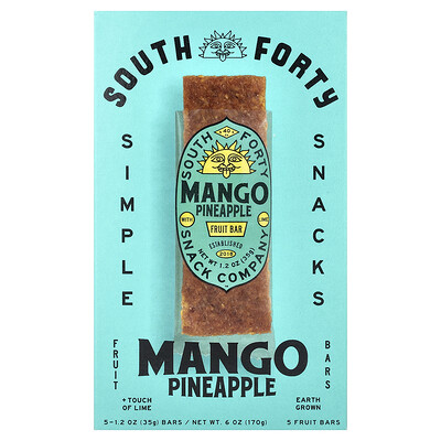 South Forty Snack Company, Barritas frutales, Mango y piña con un toque de lima, 5 barritas, 35 g (1,2 oz) cada una