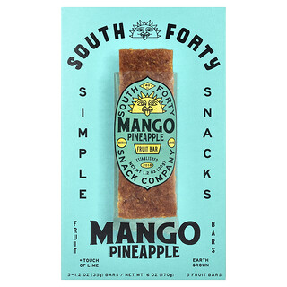 South Forty Snack Company, Barritas frutales, Mango y piña con un toque de lima, 5 barritas, 35 g (1,2 oz) cada una