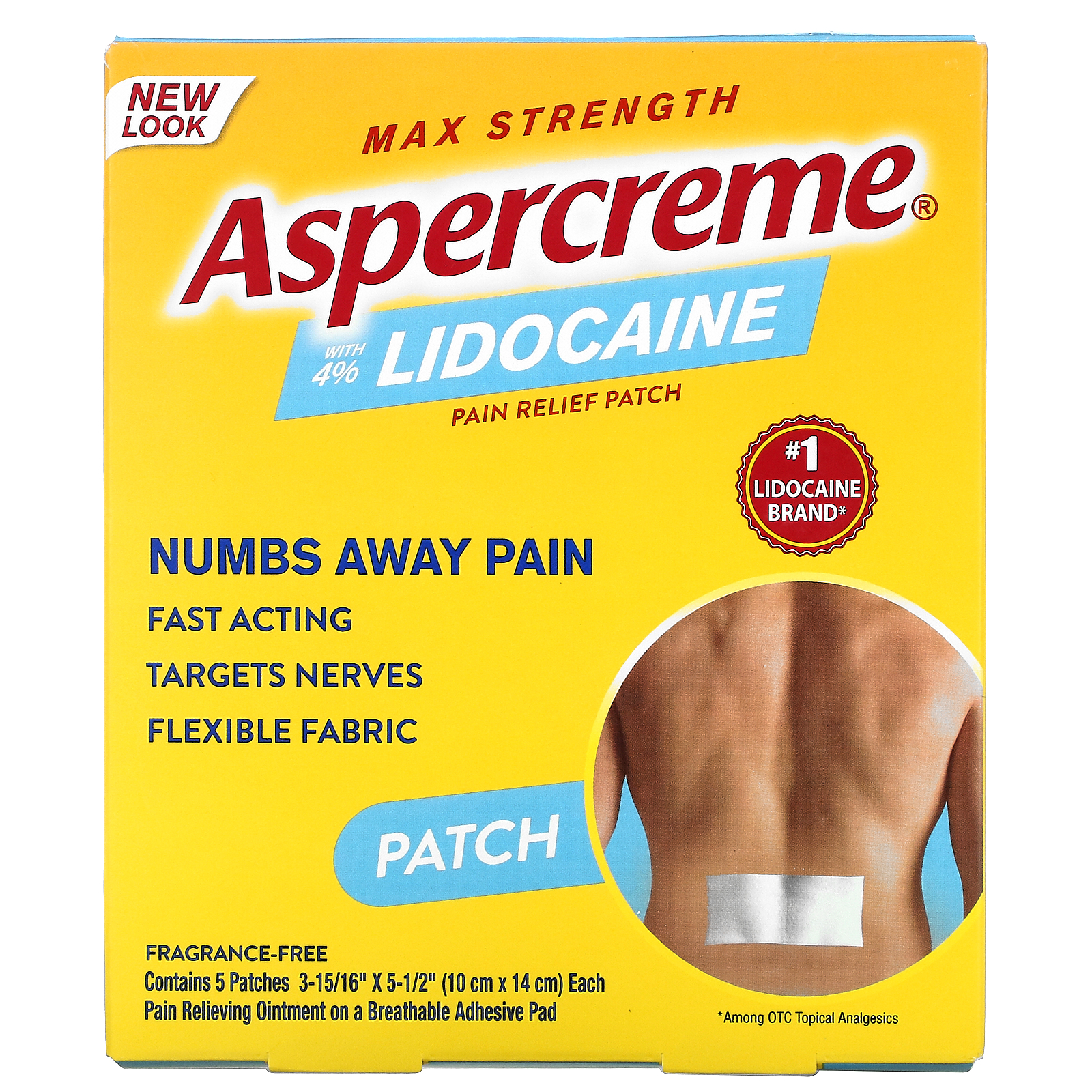 Aspercreme, Pain Relief Patch with 4% Lidocaine, Max Strength ...