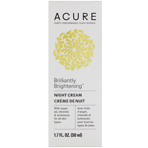 Acure Organics, Блестящий осветляющий ночной крем, 1,7 ж. унц. (50 мл)