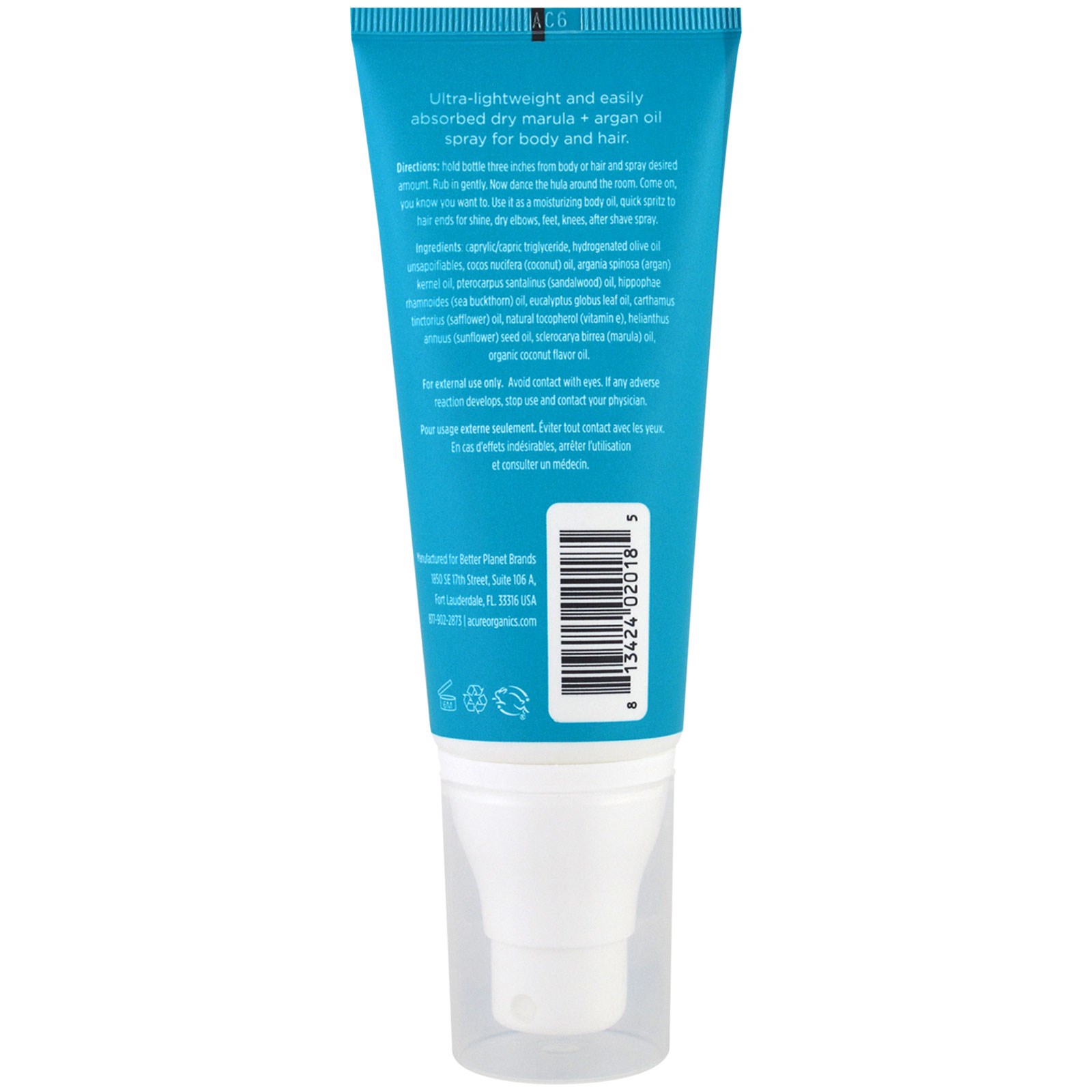 Acure Organics, Dry Oil Body Spray, Coconut, 3 fl oz (88.7 ml)