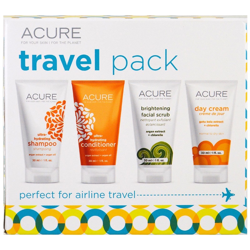 Acure Organics, Travel Pack, Shampoo, Conditioner, Brightening Facial