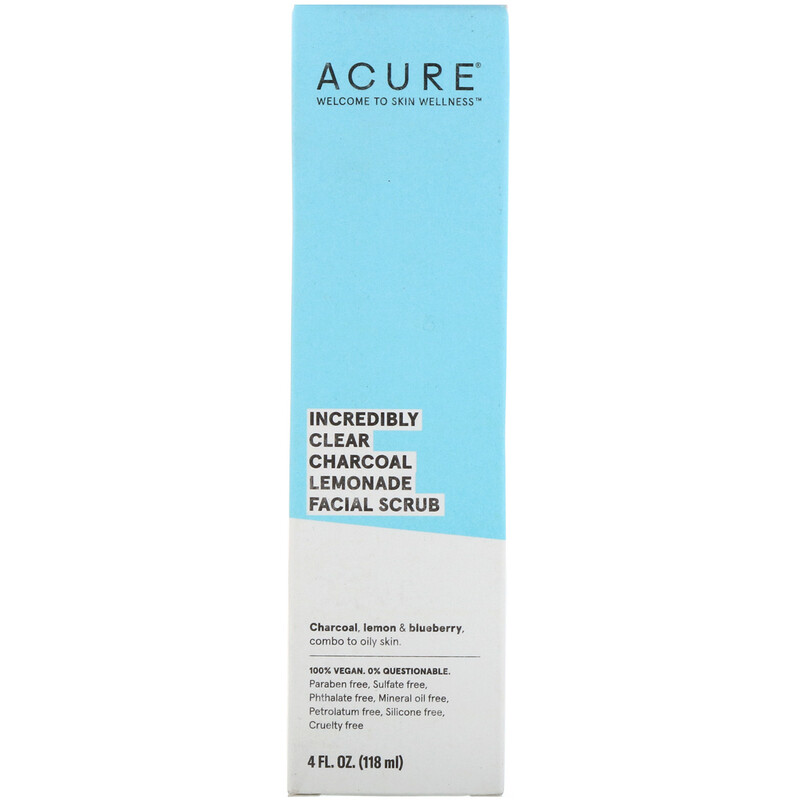Acure, Incredibly Clear Charcoal Lemonade Facial Scrub, 4 fl oz (118 ml